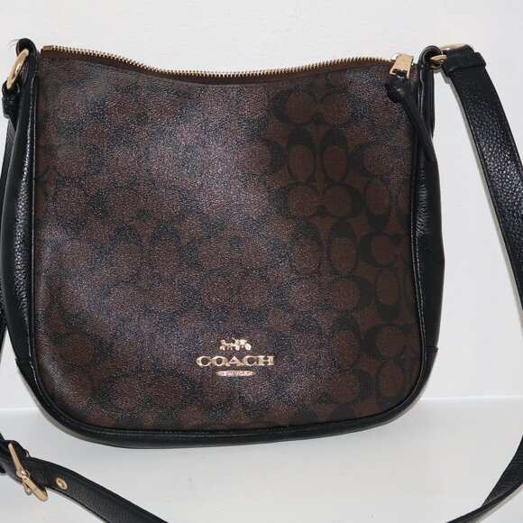 Coach Ellie Dark Brown Black Signature Canvas Crossbody Shoulder Bag - Picture 2 of 16